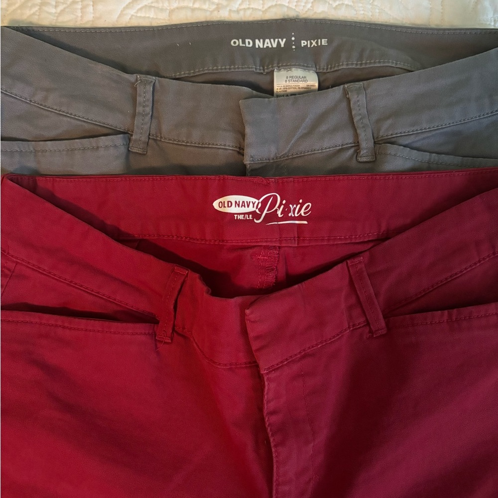 Old Navy pixie pants, red and gray